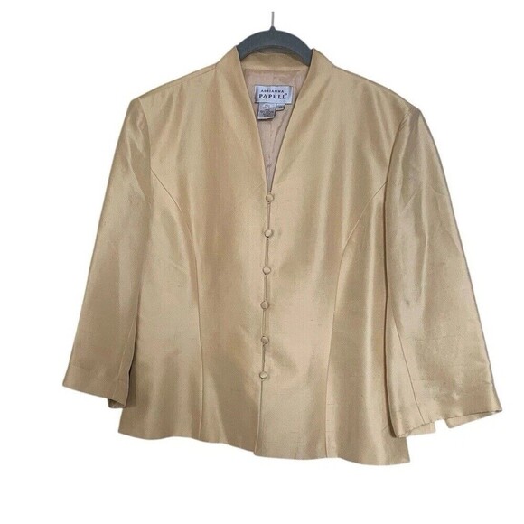 Adrianna Papell Jackets & Blazers - Adrianna Papell Blazer Jacket Womens Size 10 Yellow 100% Silk Button 3/4 Sleeve